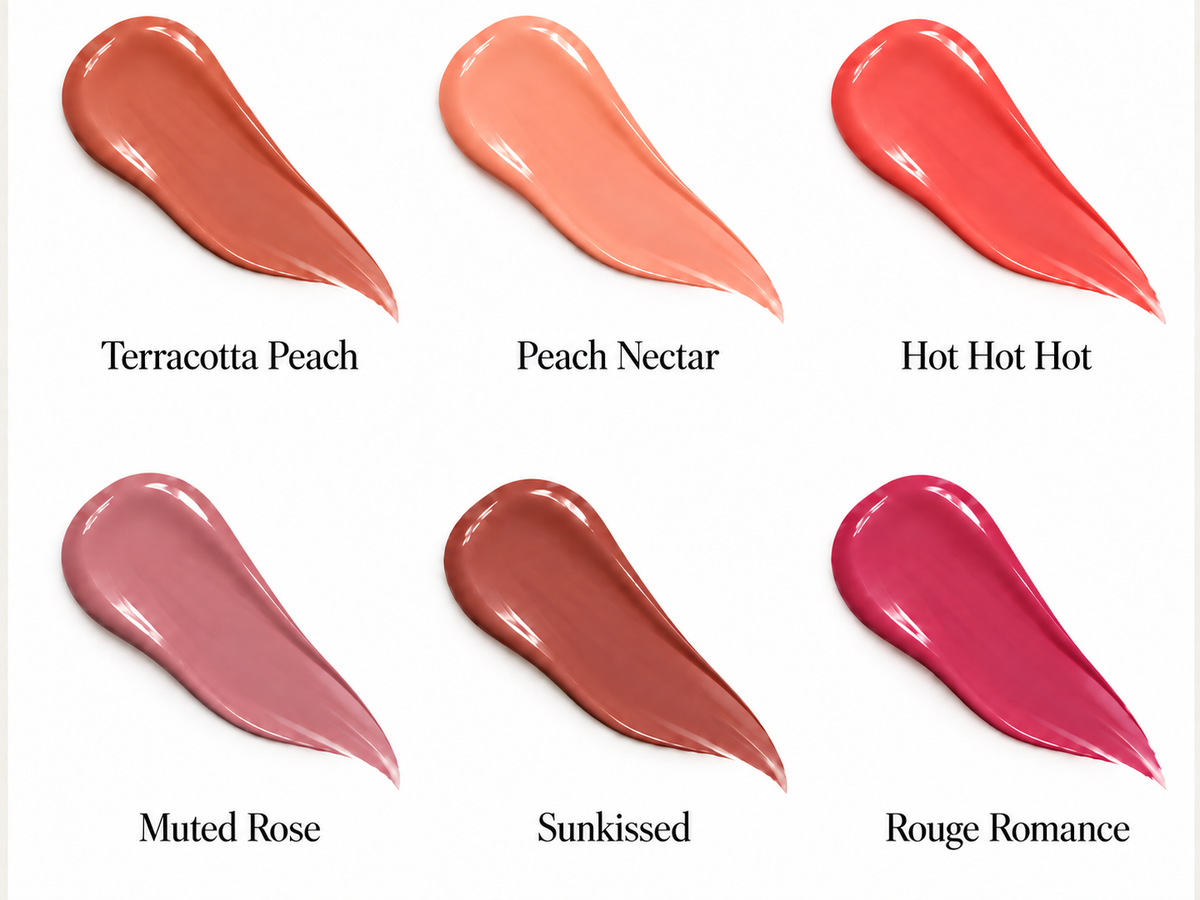 Liquid Blush six-shade liquid swipe chart with corrected shade colors.