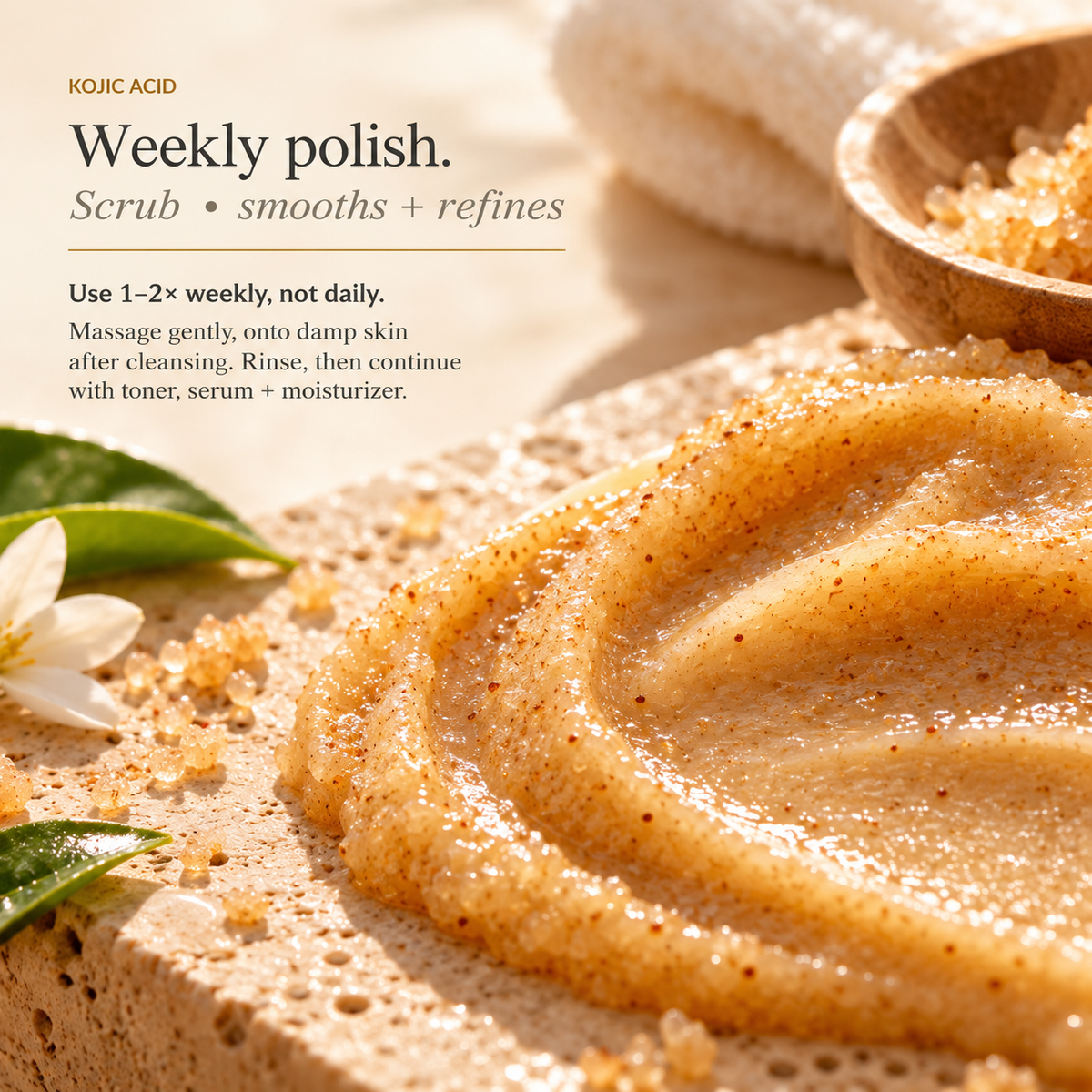 Kojic Acid exfoliating scrub weekly treatment, use 1 to 2 times weekly