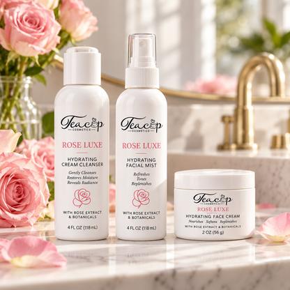 Rose Luxe Hydration Set in a premium vanity setting