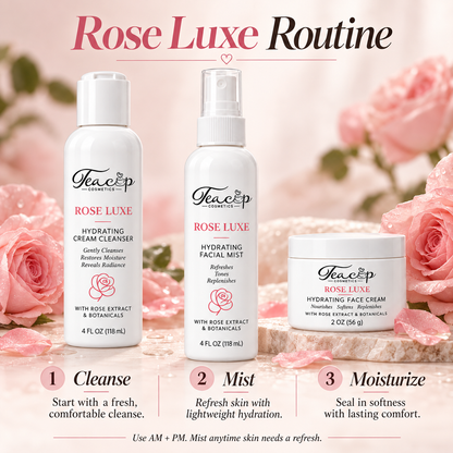 Rose Luxe 3-step routine: cleanse, mist, moisturize