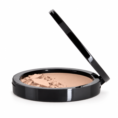 Teacup Cosmetics Dual Blend Powder Foundation shade #101, partially crushed pressed powder compact