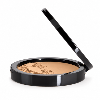 Teacup Cosmetics Dual Blend Powder Foundation shade #103, partially crushed pressed powder compact