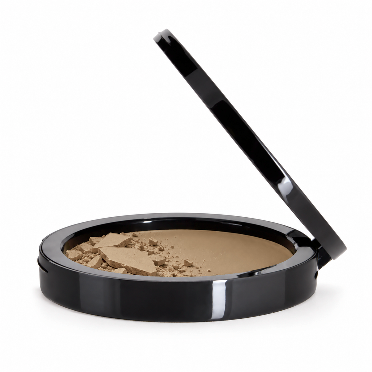 Teacup Cosmetics Dual Blend Powder Foundation shade #115, partially crushed pressed powder compact