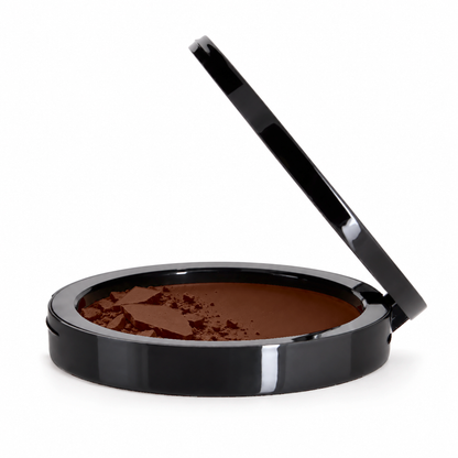 Teacup Cosmetics Dual Blend Powder Foundation shade #145, partially crushed pressed powder compact