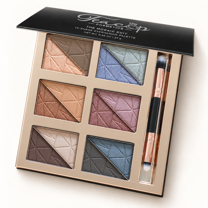 The Mosaic Edit Mixed Metals — open 12-shade palette with silver Teacup Cosmetics label