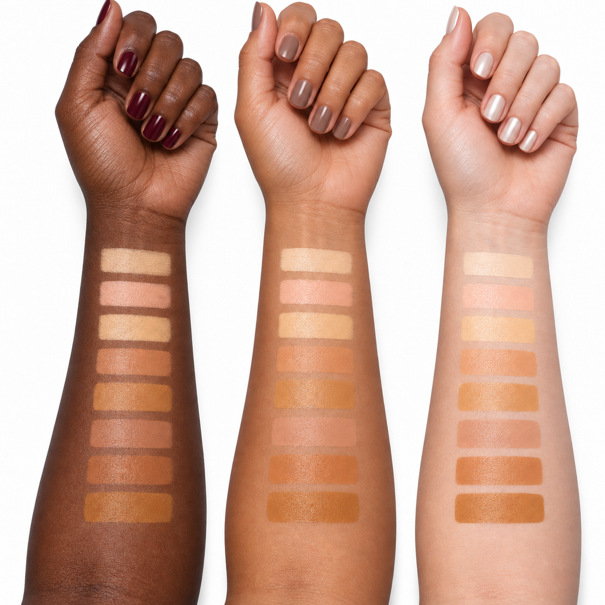 Light/Medium eight shades on dark, tan and light skin