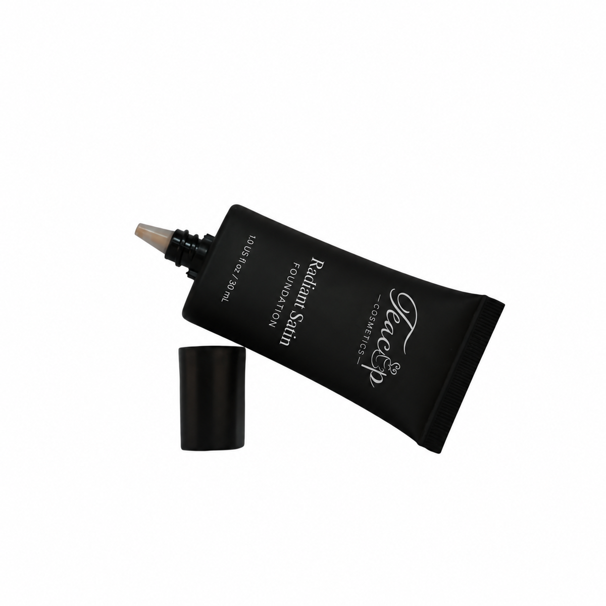 Teacup Cosmetics Radiant Satin Foundation, alternate front view resting on cap