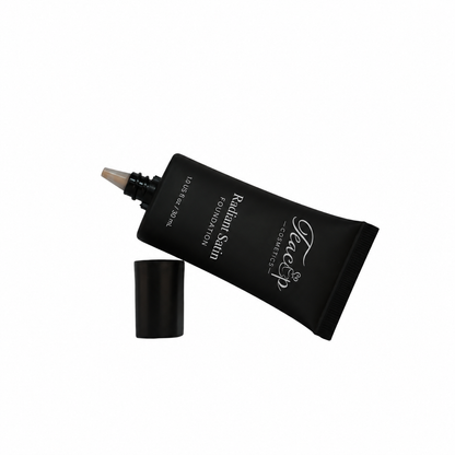 Teacup Cosmetics Radiant Satin Foundation, alternate front view resting on cap