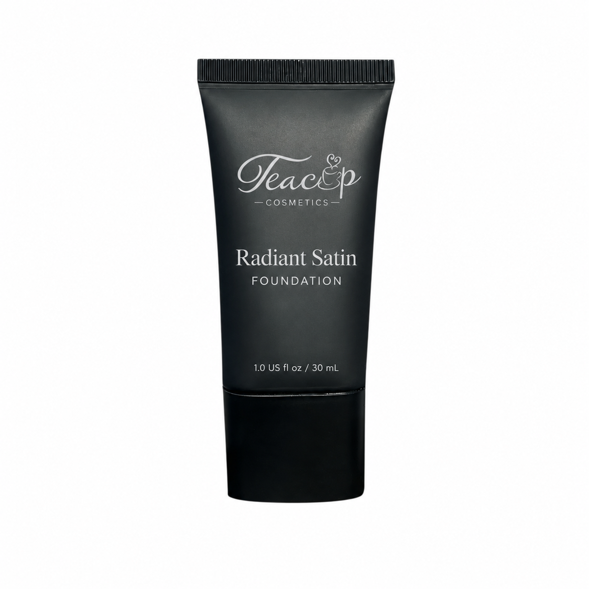 Teacup Cosmetics Radiant Satin Foundation, silver label on squeeze tube