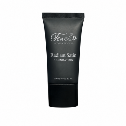 Teacup Cosmetics Radiant Satin Foundation, silver label on squeeze tube
